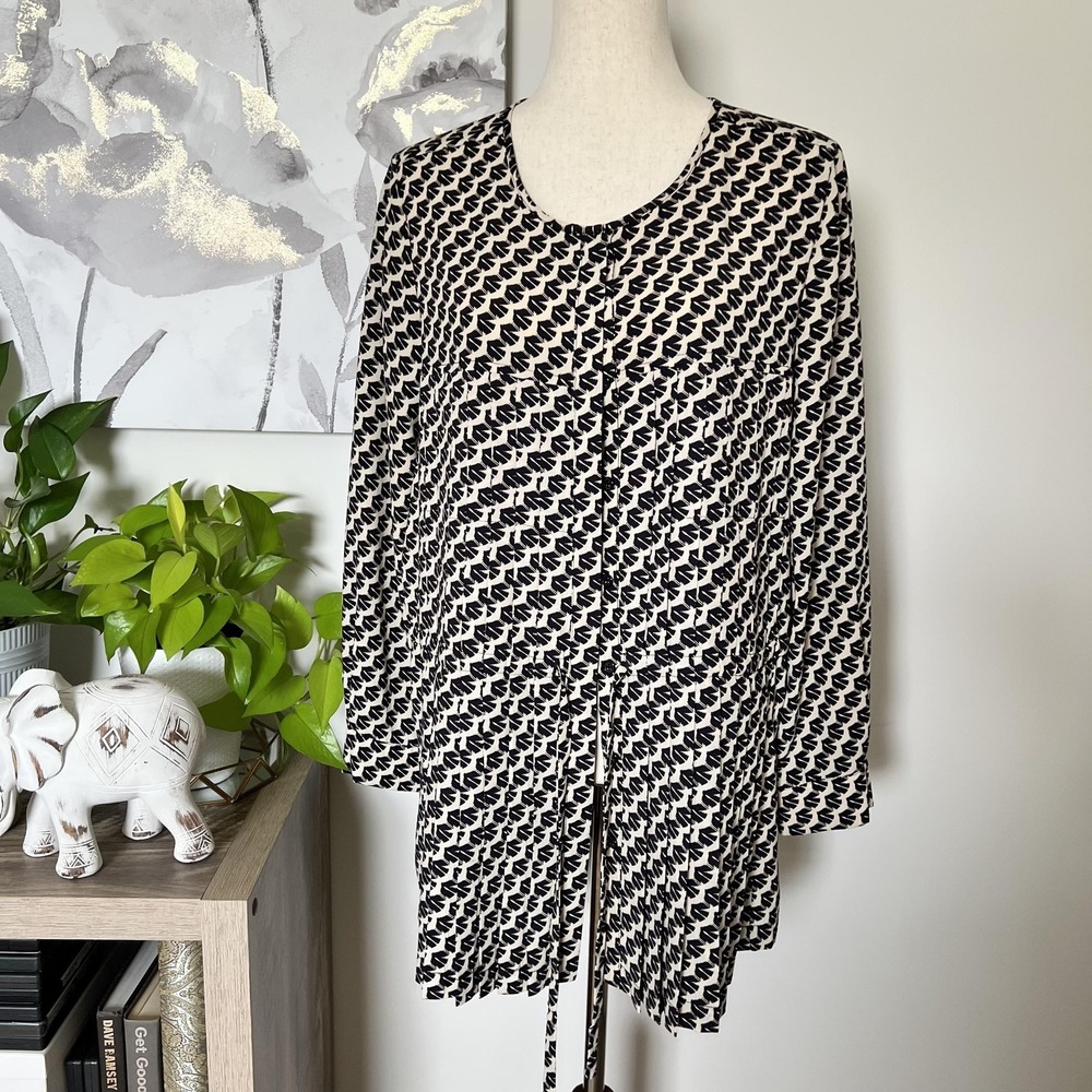 Anthropologie Maeve Top Womens Medium Bird Print Tunic Boho Pleated Long Sleeve